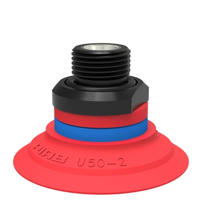 0101814派亚博吸盘Suction cup U50-2 Silicone,G3/8寸 male,with mesh filter and dual flow control valve适用于搬运带平整或浅凹表面的工件-派亚博吸盘派亚博真空发生器piab吸盘